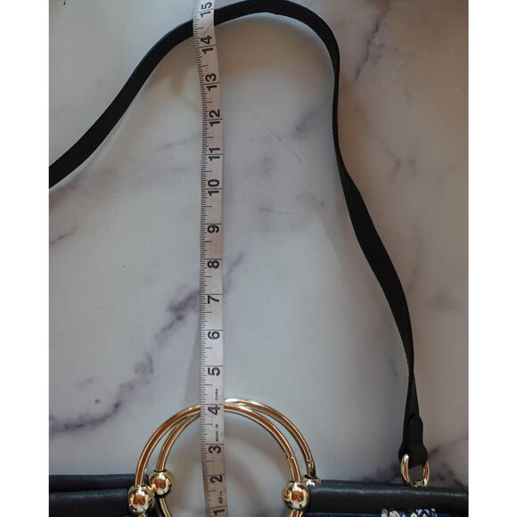 Vince Camuto Elia Fringe Denim Satchel Blue Ink Boho Leather Gold Bracelet Bag - Picture 13 of 13